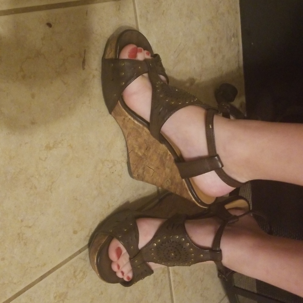 Brown Leather Wedges